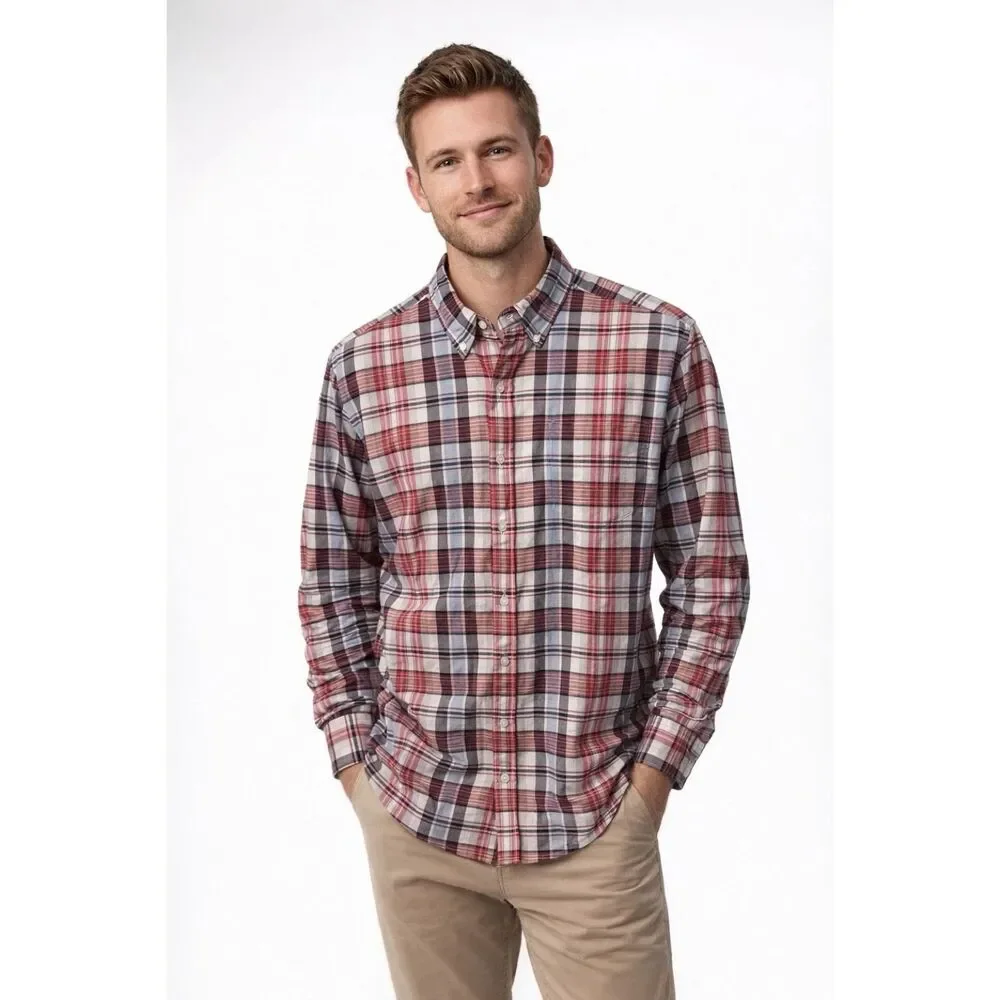 J Crew Tailored Madras Shirt Mens XL Button Up Long Sleeve Plaid Preppy nautical